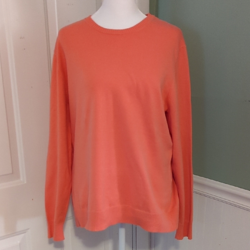 Lands' End Coral Orange Ribbed Long Sleeve Top Large